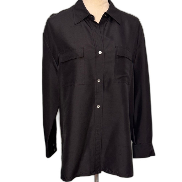Vintage Robbie Bee Silk black blouse Size M - Picture 1 of 4